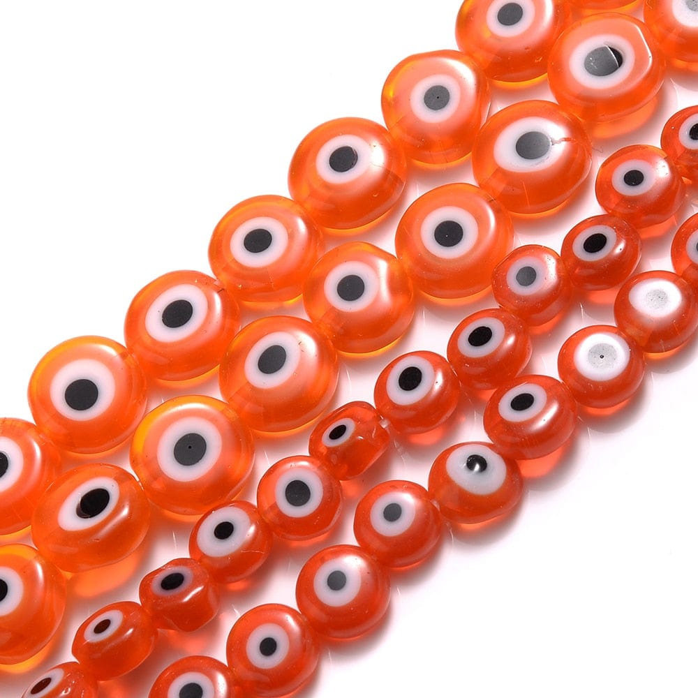 Greek Evil Eye Orange / 6mm Colorful Evil Eye Flat Back Round Beads