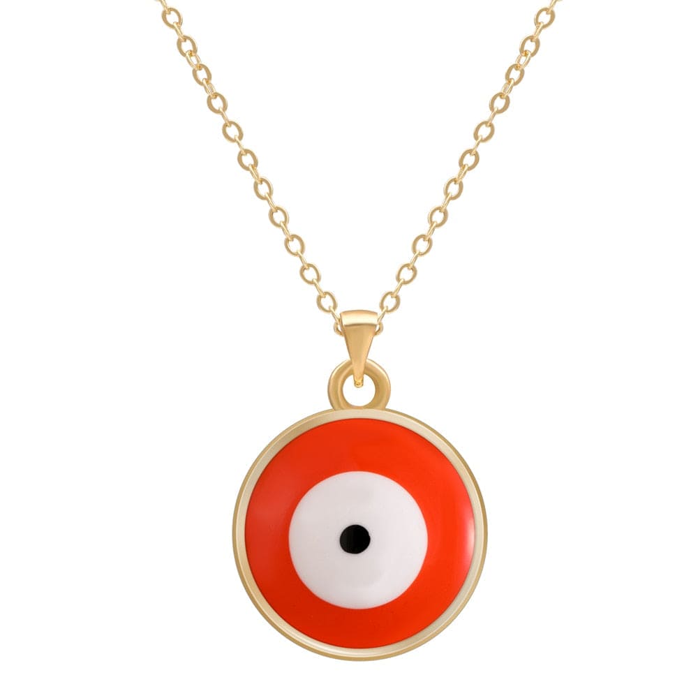 Greek Evil Eye Orange Multicolor Evil Eye 14K Gold Plated Necklace