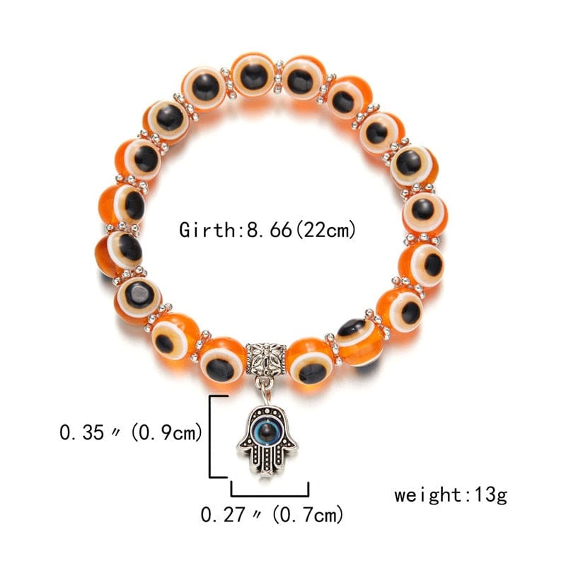 Greek Evil Eye Orange Multicolor Evil Eye Hamsa Hand Bracelet