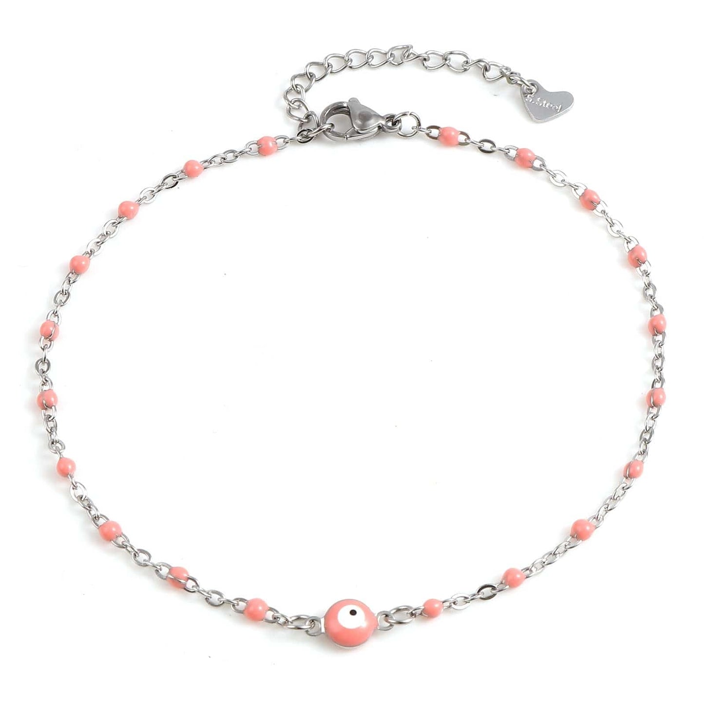 Greek Evil Eye Peach Multicolor Round Evil Eye Anklet