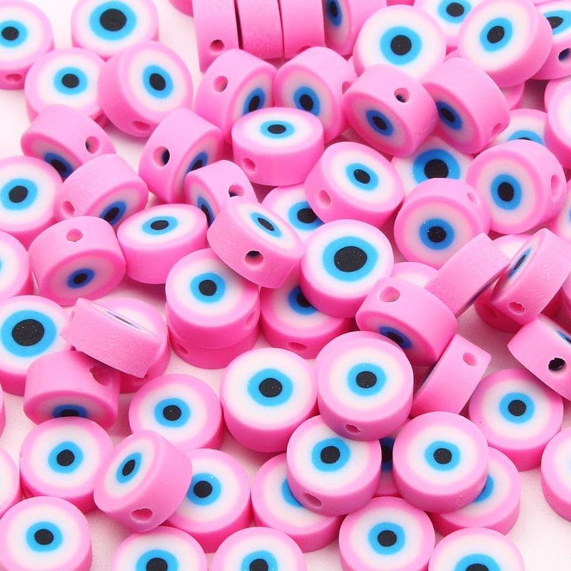 Greek Evil Eye Pink / 20 Pieces Classic Evil Eye Round Clay Beads