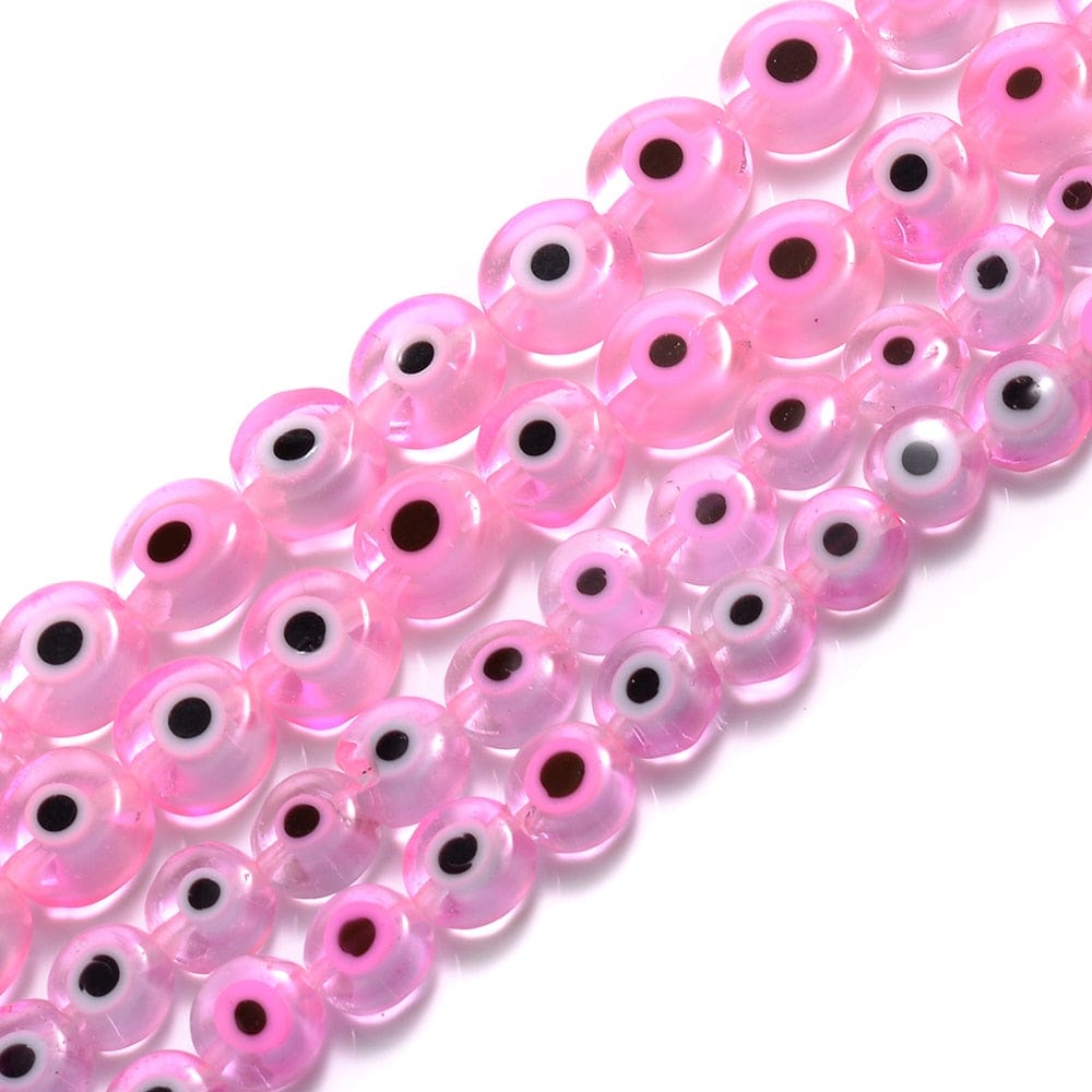 Greek Evil Eye Pink / 6mm Colorful Evil Eye Flat Back Round Beads