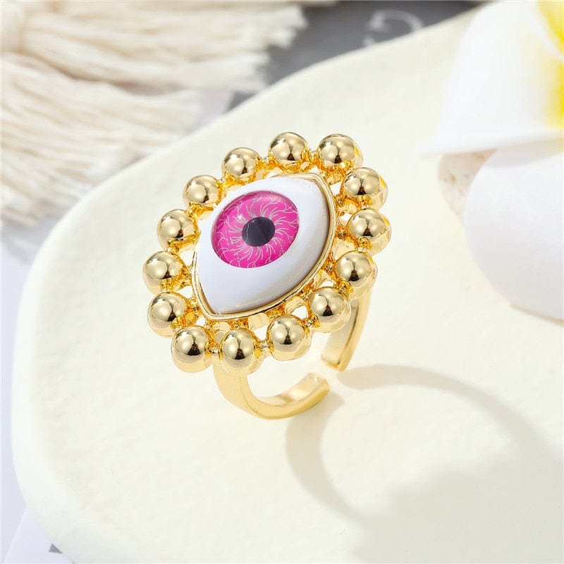 Greek Evil Eye Pink Evil Eye Bead Adjustable Ring