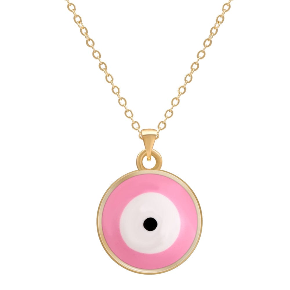 Greek Evil Eye Pink Multicolor Evil Eye 14K Gold Plated Necklace