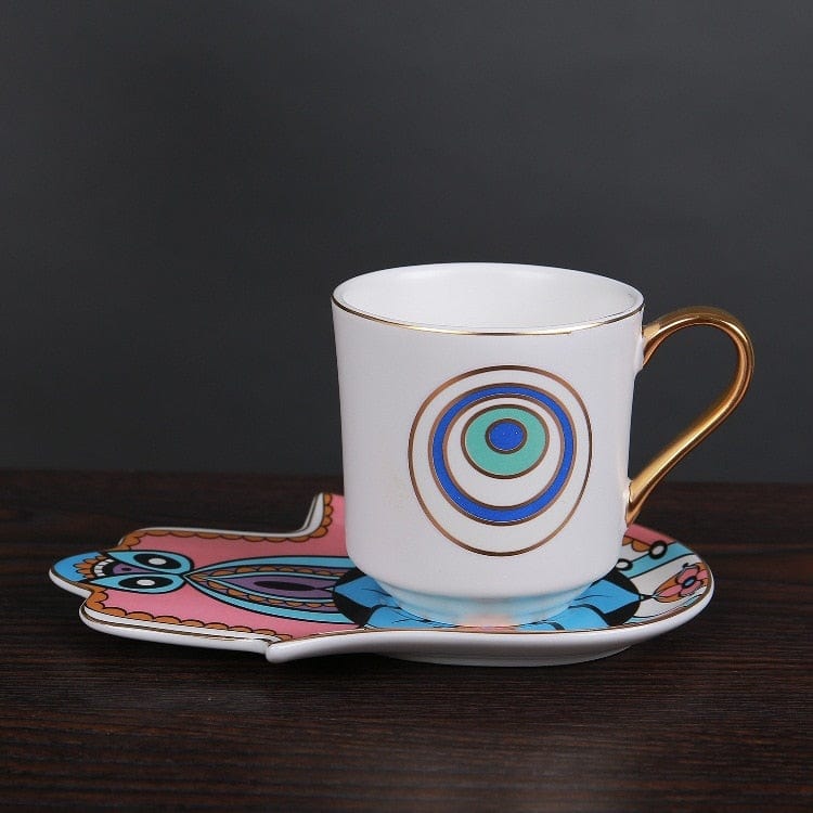 Greek Evil Eye Pink Saucer Evil Eye Cup With Hamsa Saucer