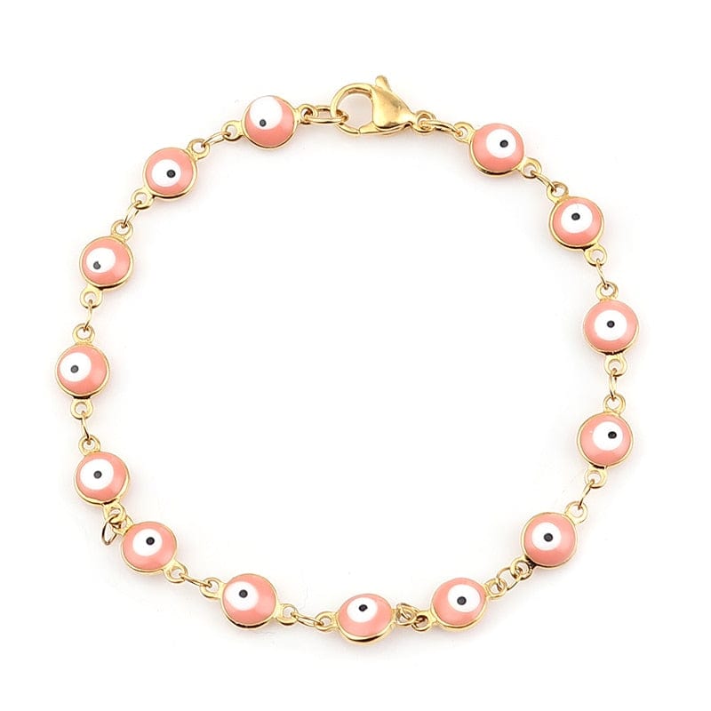 Greek Evil Eye Pink & White Multicolor Evil Eye Gold Chain Bracelets