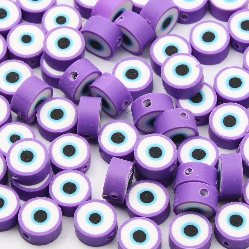 Greek Evil Eye Purple / 20 Pieces Classic Evil Eye Round Clay Beads