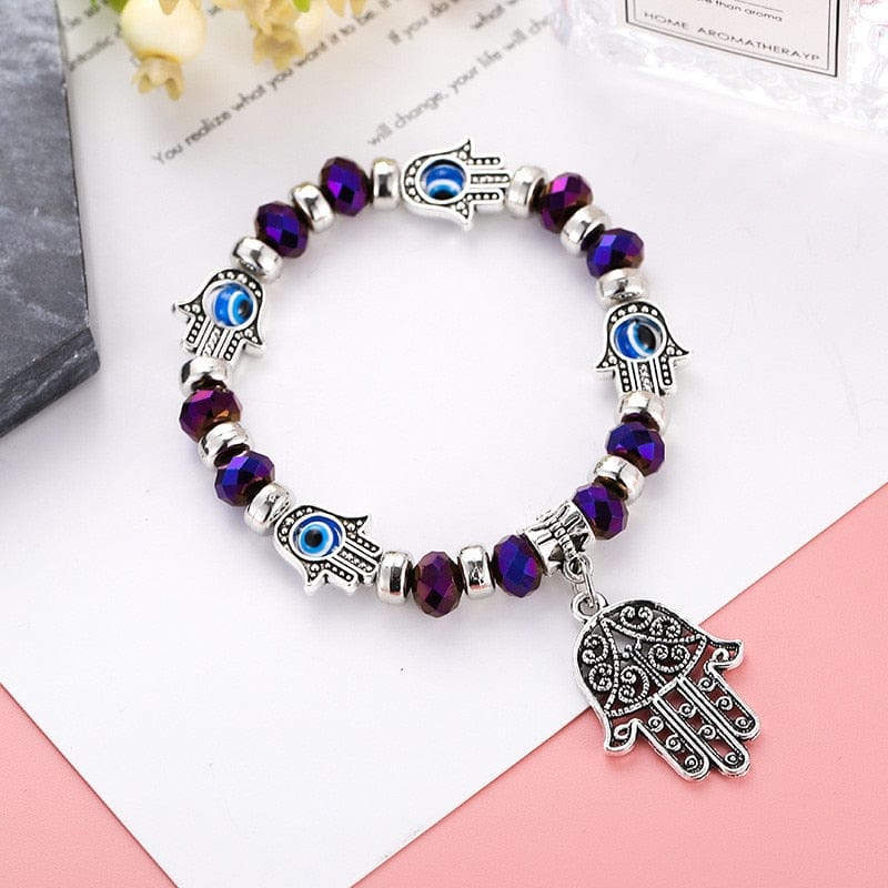 Greek Evil Eye Purple Evil Eye Hamsa Hand Pendant Bracelet