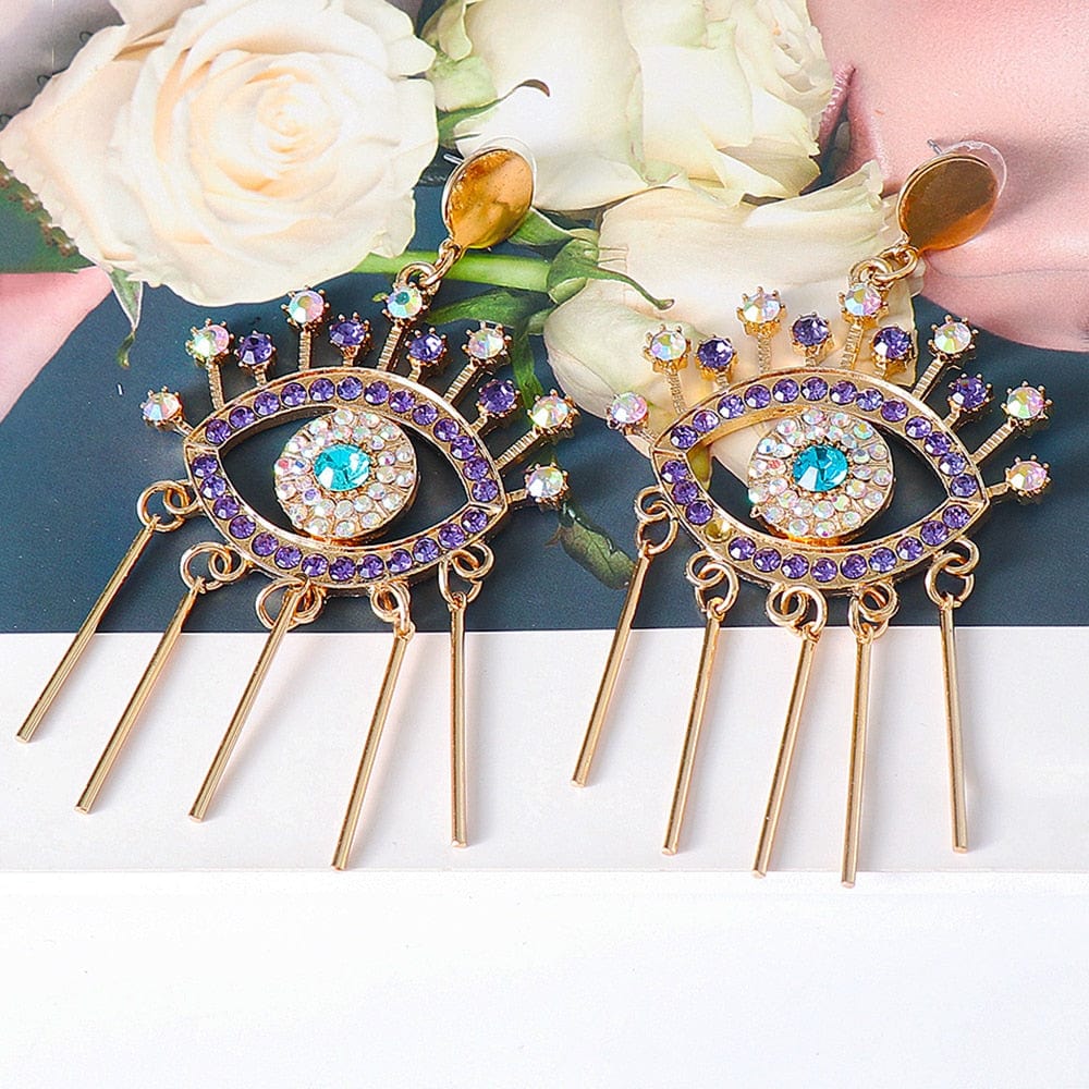 Greek Evil Eye Purple-Eye Evil Eye Drop Earrings