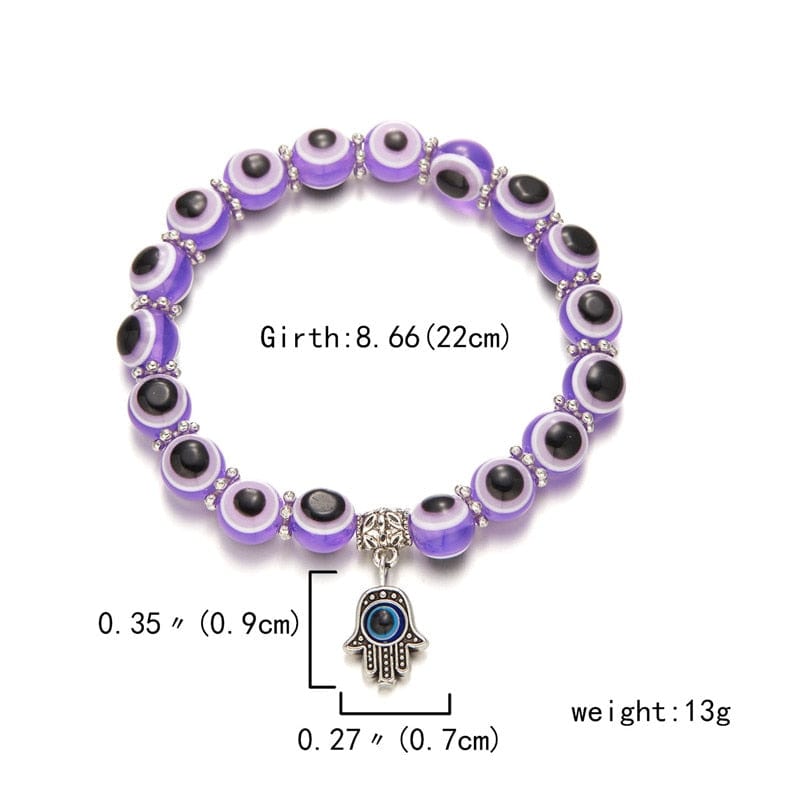 Greek Evil Eye Purple Multicolor Evil Eye Hamsa Hand Bracelet