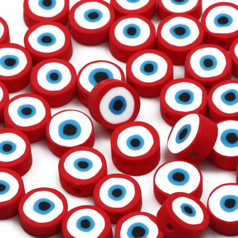 Greek Evil Eye Red / 20 Pieces Classic Evil Eye Round Clay Beads