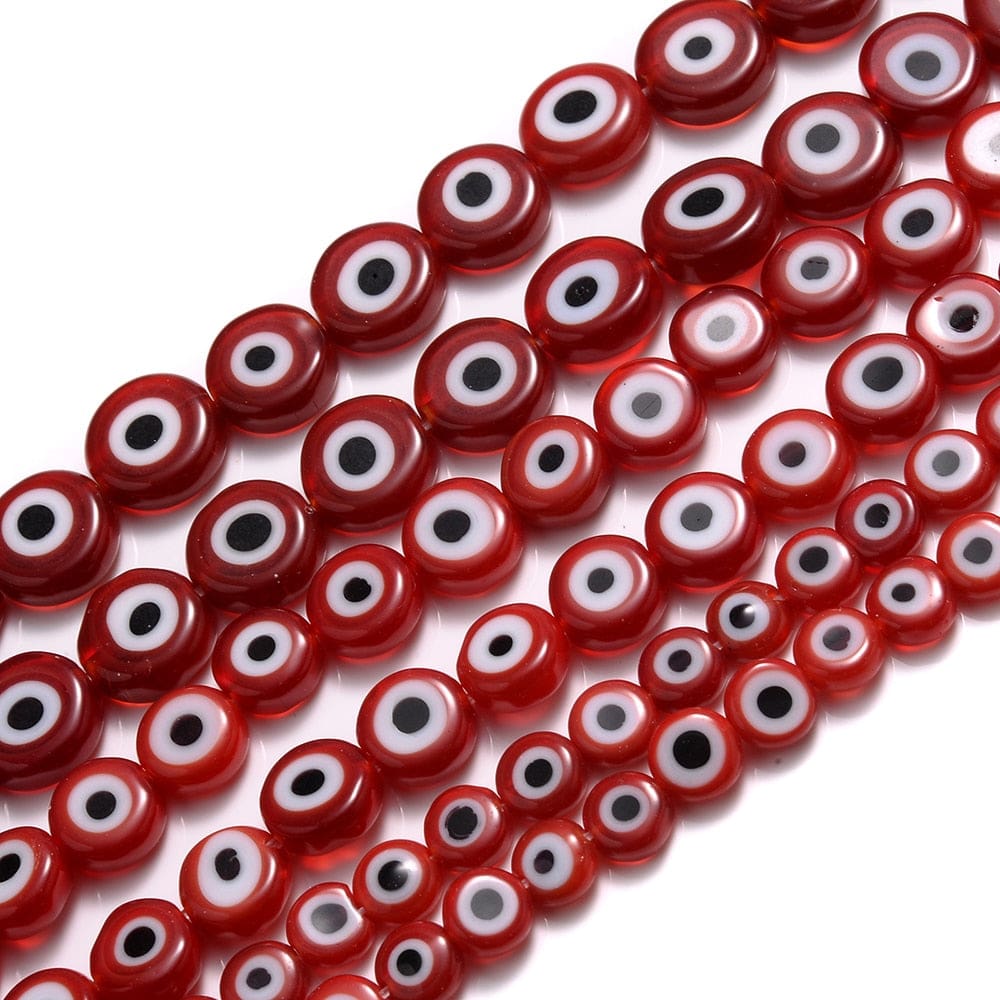 Greek Evil Eye Red / 6mm Colorful Evil Eye Flat Back Round Beads