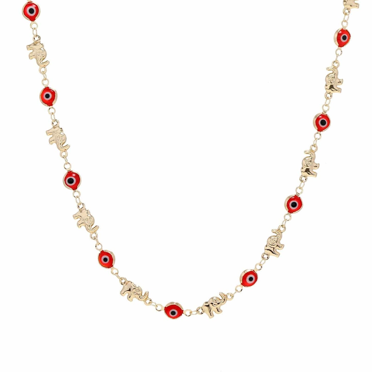 Greek Evil Eye Red Evil Eye 14K Gold Plated Linked Necklace