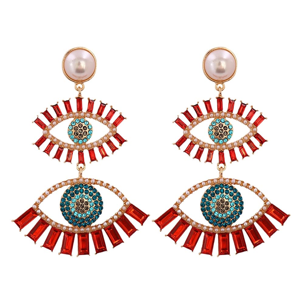 Greek Evil Eye Red Evil Eye Drop Earrings