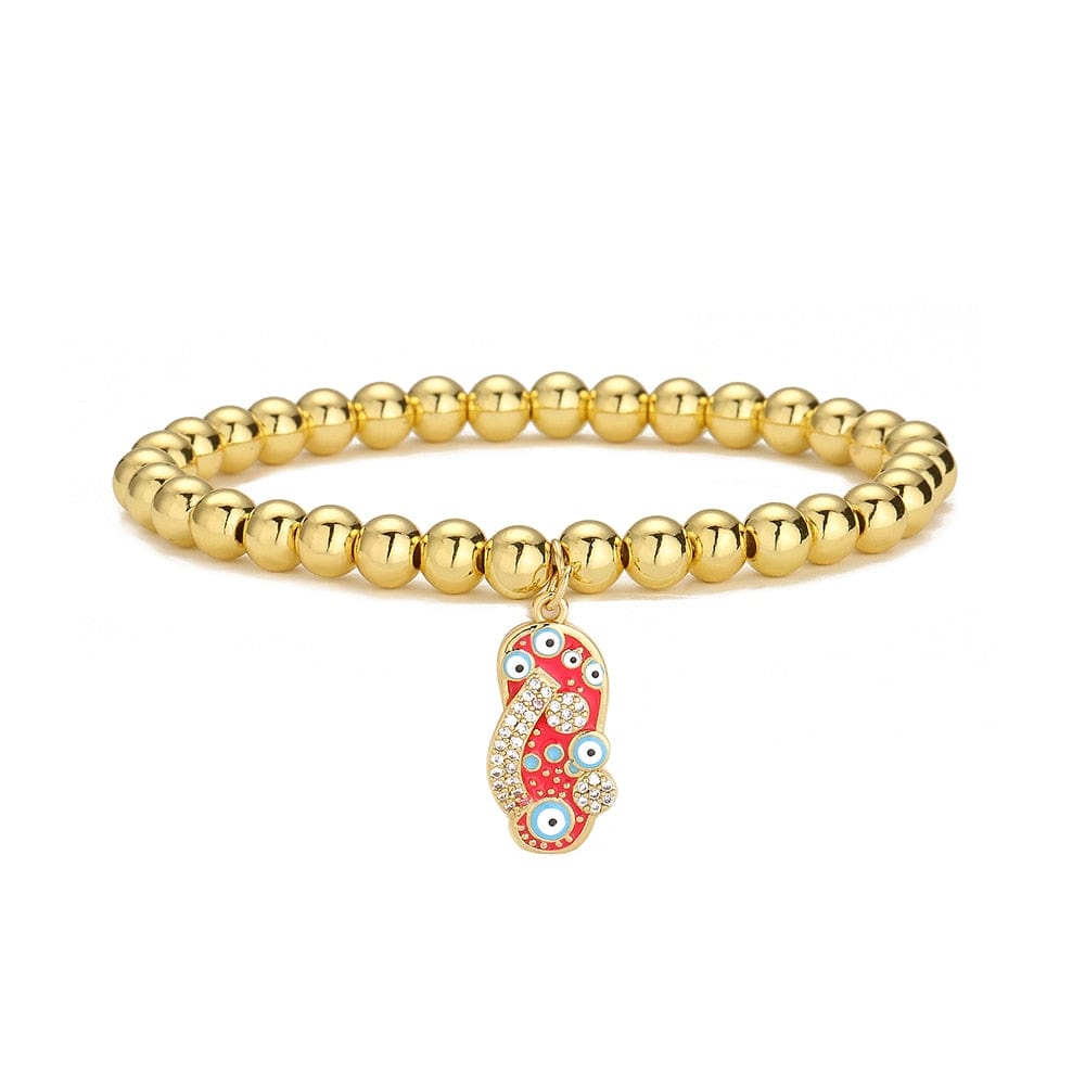 Greek Evil Eye Red Evil Eye Gold Beaded Bracelet