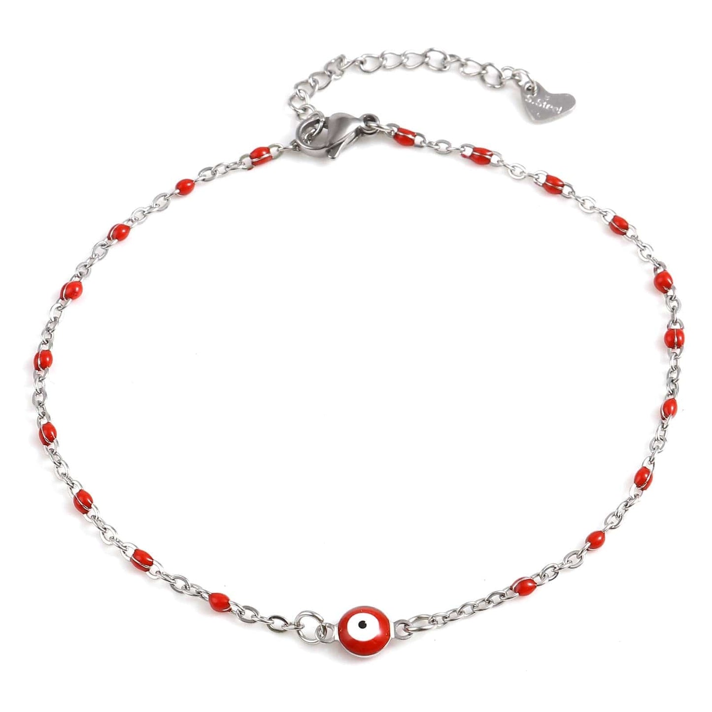 Greek Evil Eye Red Multicolor Round Evil Eye Anklet