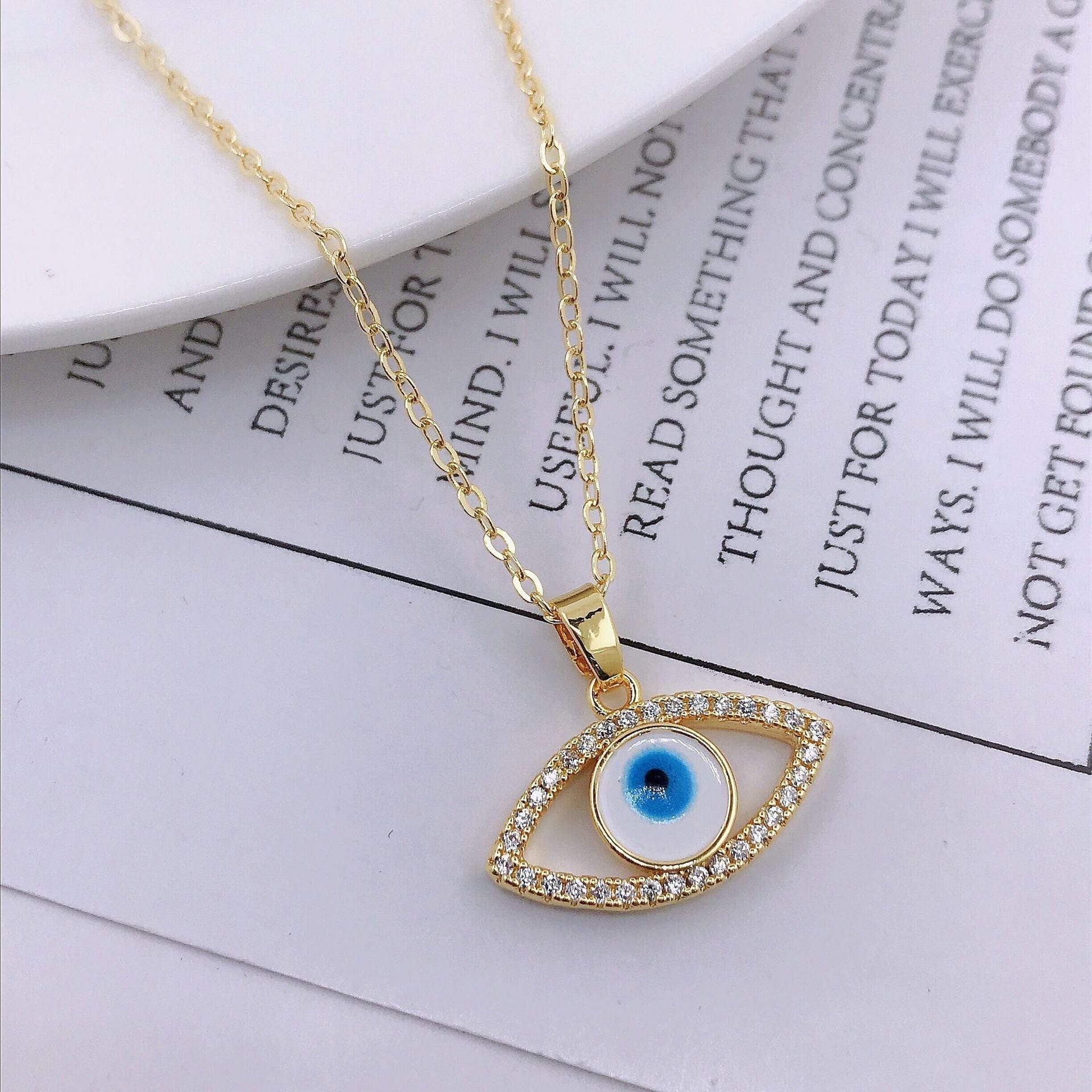 Greek Evil Eye Rhinestone Evil Eye 14K Gold Necklace