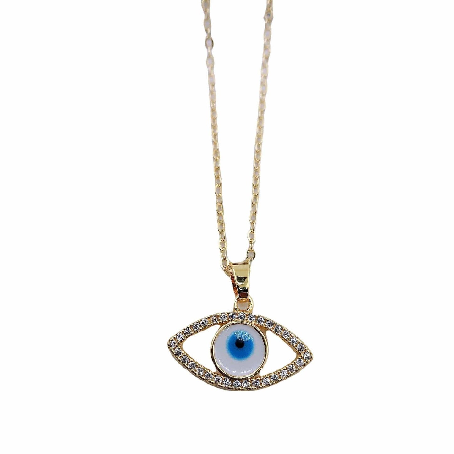 Greek Evil Eye Rhinestone Evil Eye 14K Gold Necklace