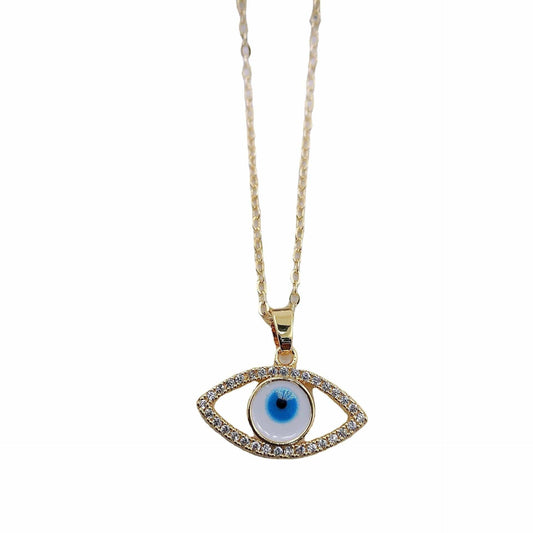 Greek Evil Eye Rhinestone Evil Eye 14K Gold Necklace