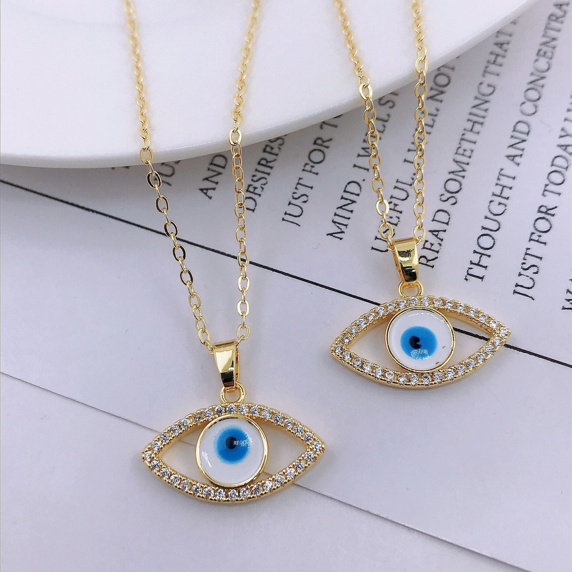 Greek Evil Eye Rhinestone Evil Eye 14K Gold Necklace