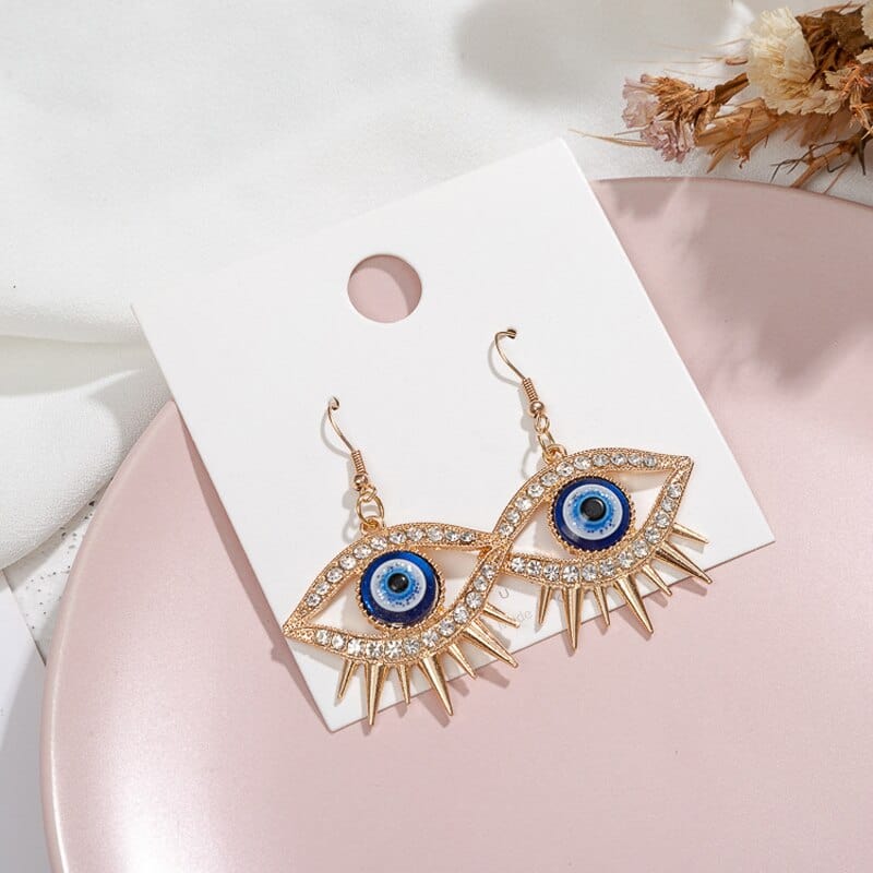 Greek Evil Eye Rhinestone Evil Eye Drop Earrings