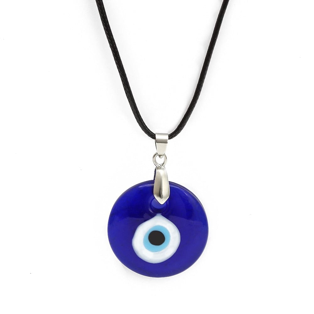 Greek Evil Eye Round 30mm Blue Glass Evil Eye Amulet Necklace