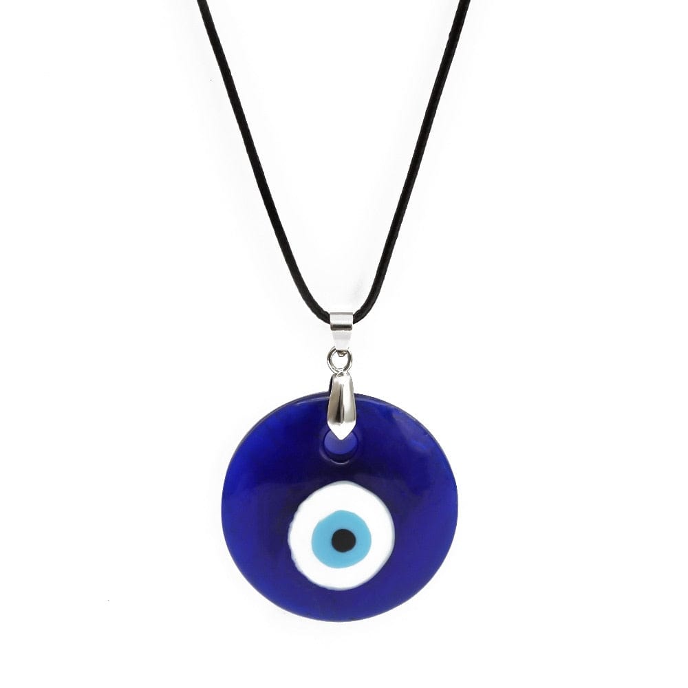 Greek Evil Eye Round 40mm Blue Glass Evil Eye Amulet Necklace