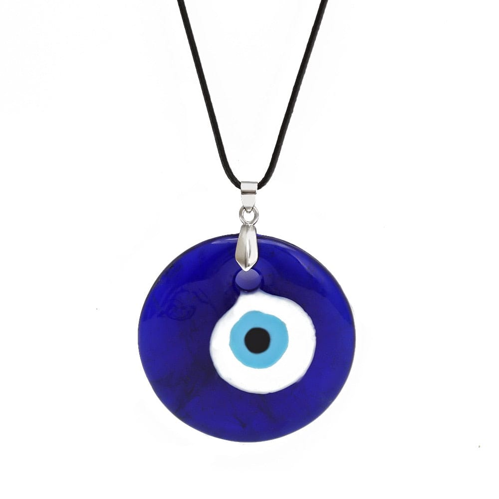 Greek Evil Eye Round 50mm Blue Glass Evil Eye Amulet Necklace