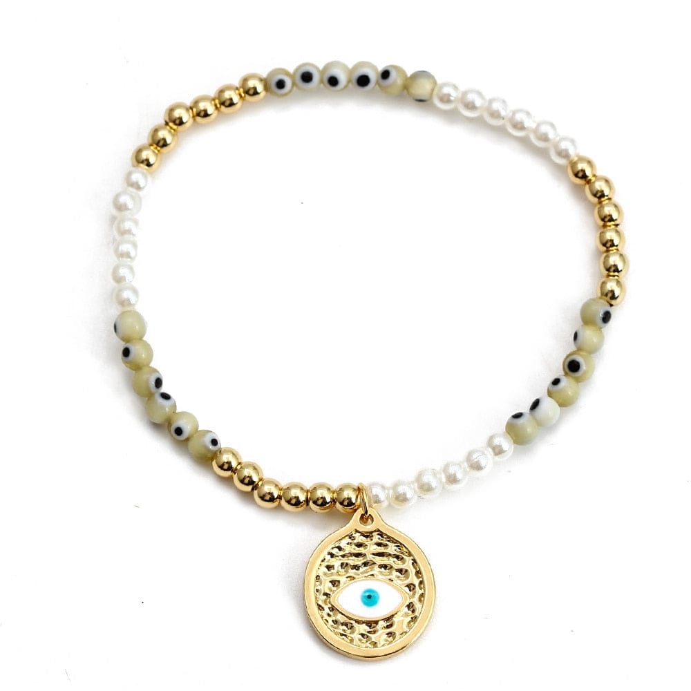 Greek Evil Eye Round Golden /1peice Evil Eye Golden Beaded Bracelet