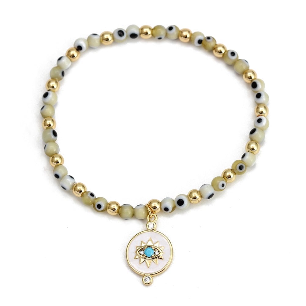 Greek Evil Eye Round Star /1peice Evil Eye Golden Beaded Bracelet