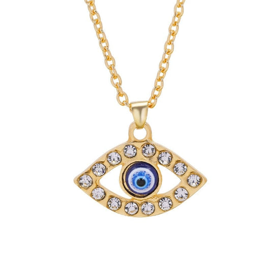 Greek Evil Eye Shiny Pearls Crystal Blue Evil Eye Pendant Necklace