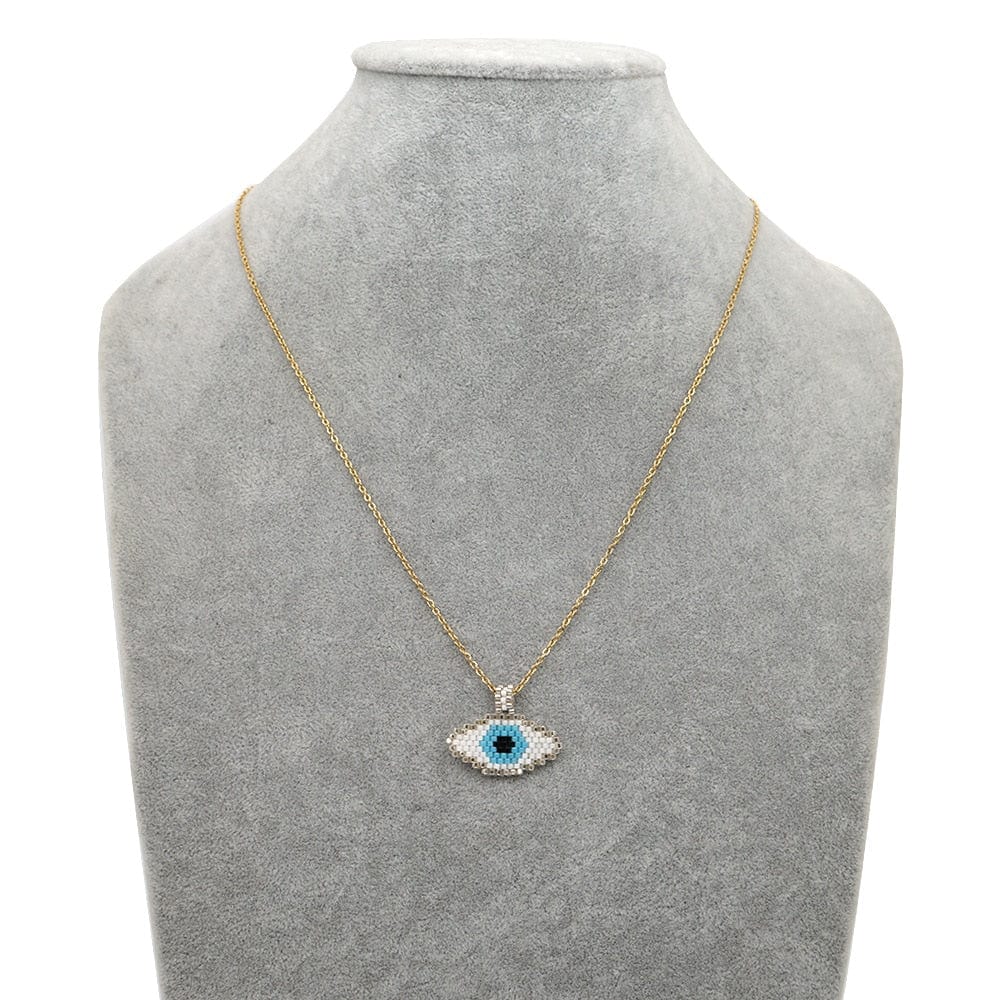 Greek Evil Eye Silver Beaded Evil Eye Classic Chain Necklace