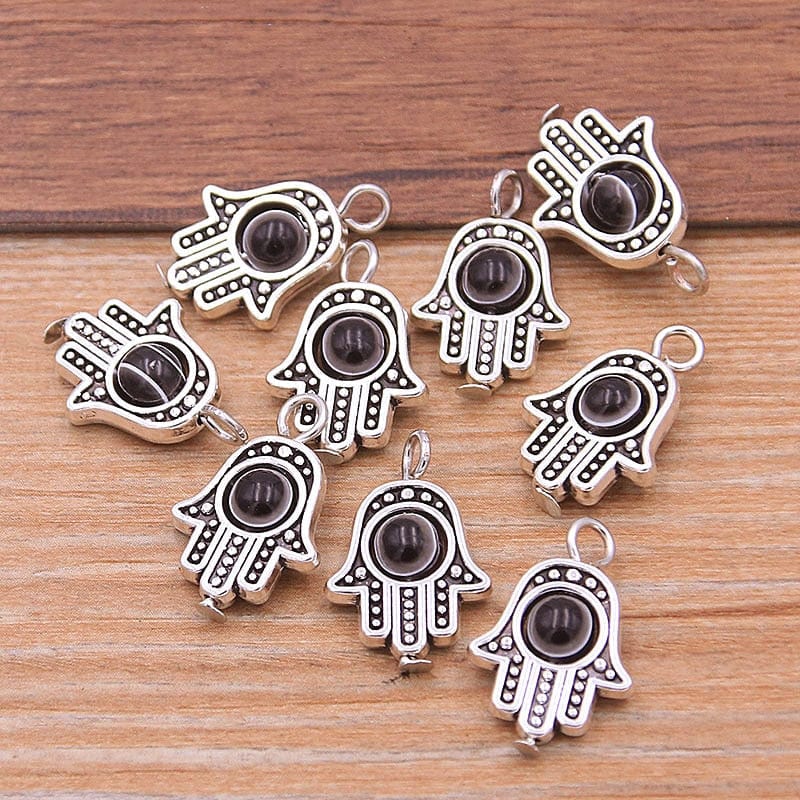 Greek Evil Eye Silver Black Evil Eye Hamsa Hand Charm Pendants