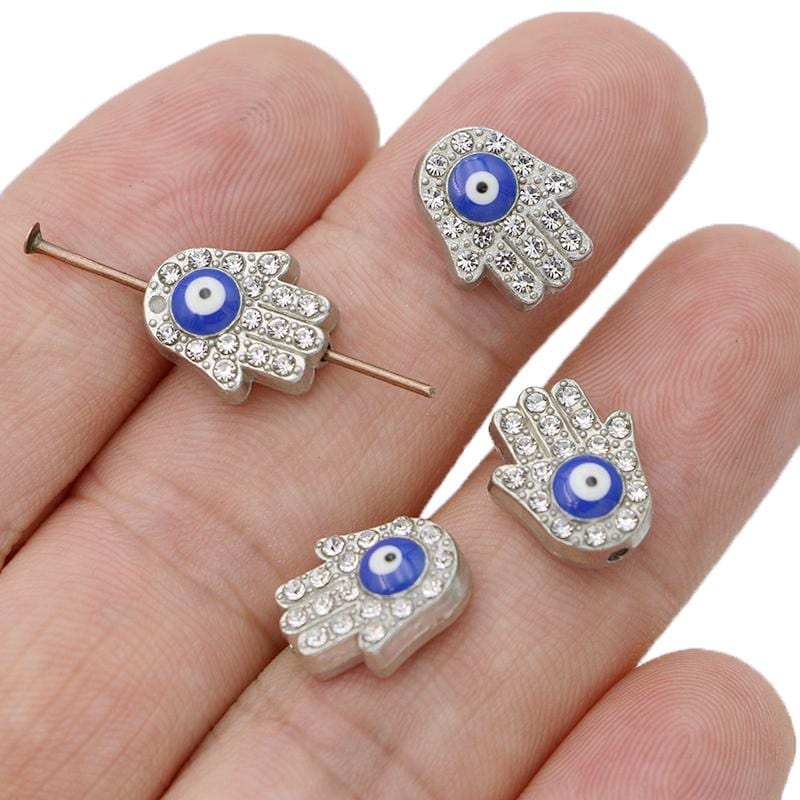 Greek Evil Eye Silver & Blue 10PCS Hamsa Hand Evil Eye beads