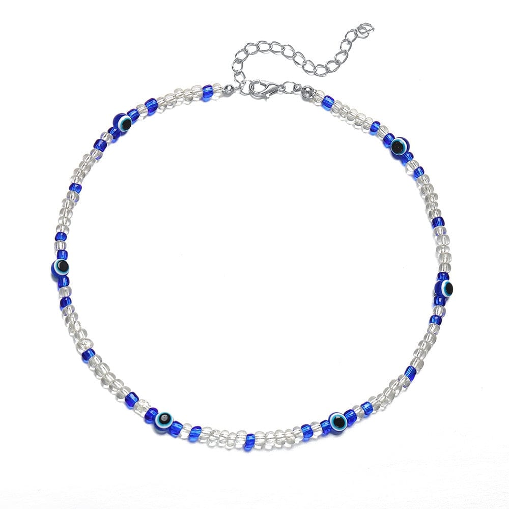 Greek Evil Eye Silver Blue And White Evil Eye Beads Necklace