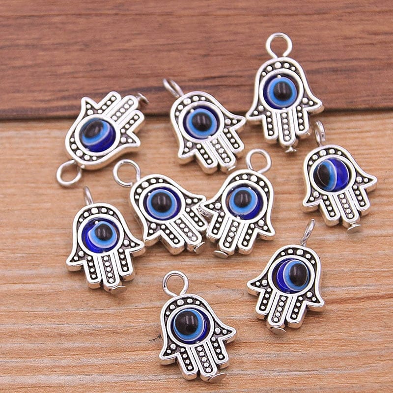 Greek Evil Eye Silver Blue Evil Eye Hamsa Hand Charm Pendants