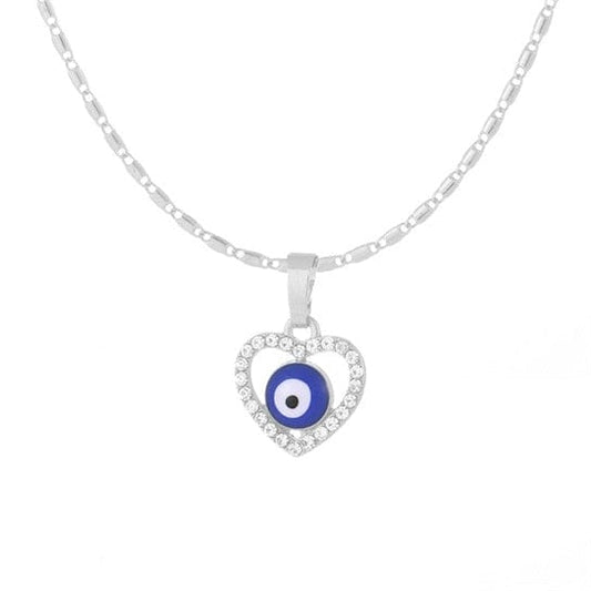 Greek Evil Eye Silver-Blue Evil Eye Heart-shaped Pendant Necklace