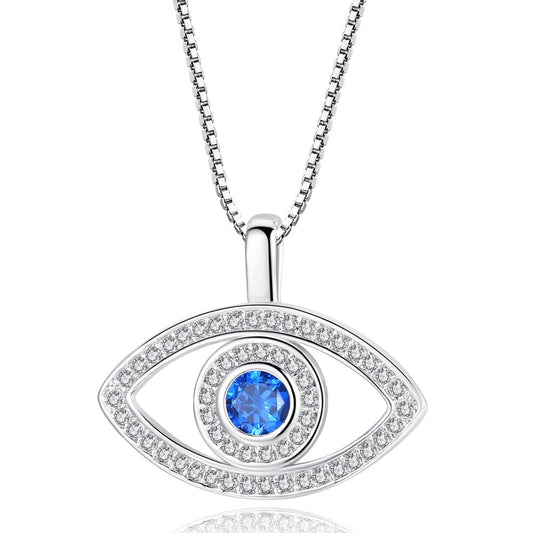 Greek Evil Eye Silver Blue Rhinestone Evil Eye Necklace