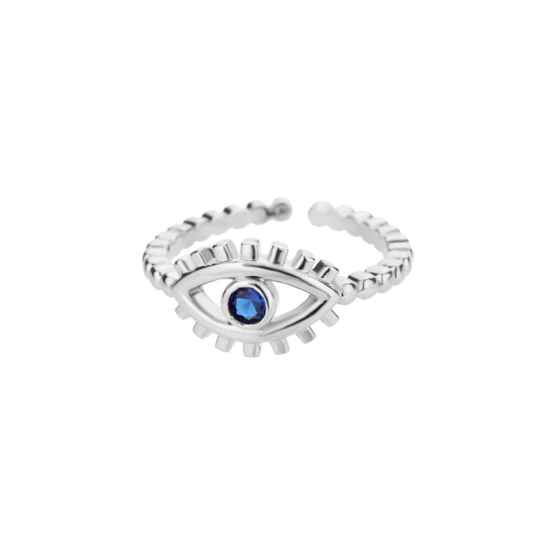 Greek Evil Eye Silver / Cubic Zircon Evil Eye Open Party Ring