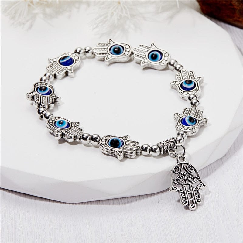 Greek Evil Eye Silver Evil Eye Hamsa Hand Pendant Bracelet