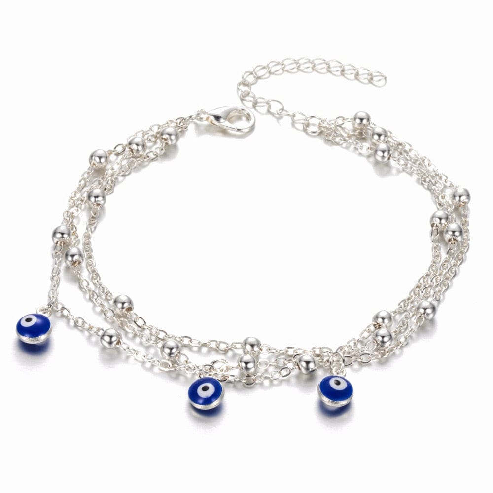 Greek Evil Eye Silver Evil Eye Multi-Layer Anklet