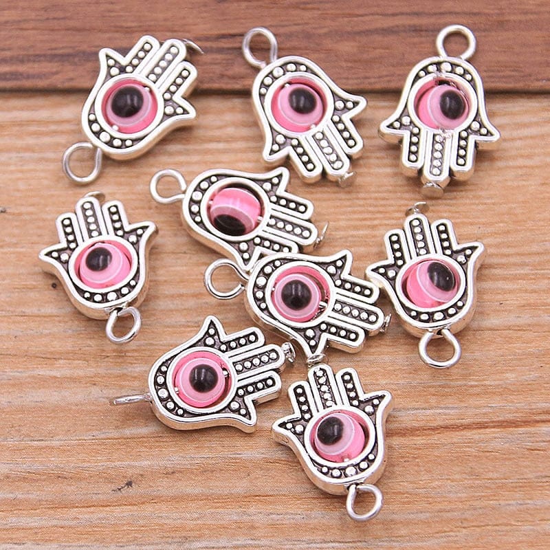 Greek Evil Eye Silver Pink Evil Eye Hamsa Hand Charm Pendants