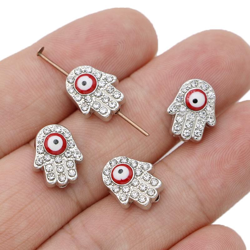 Greek Evil Eye Silver & Red 10PCS Hamsa Hand Evil Eye beads