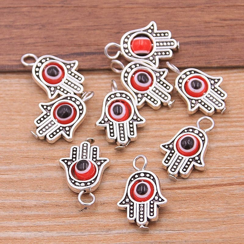 Greek Evil Eye Silver Red Evil Eye Hamsa Hand Charm Pendants