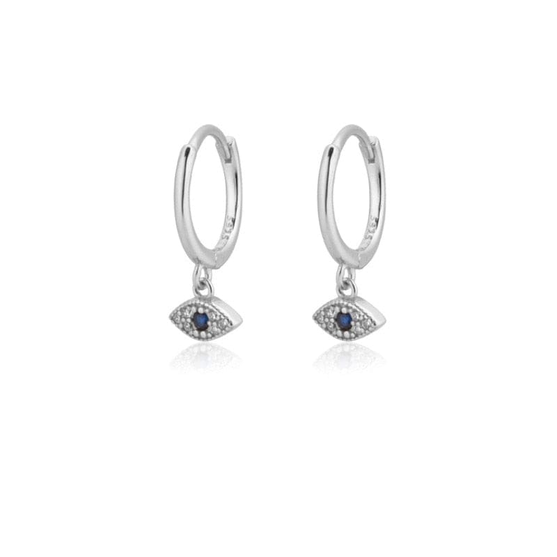 Greek Evil Eye Silver Stainless Steel Evil Eye Hoop Earrings