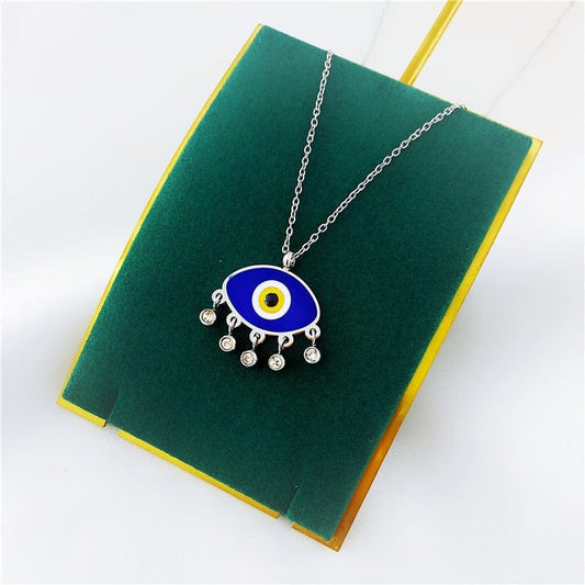 Greek Evil Eye Silver Stainless Steel Evil Eye Pendant Necklace