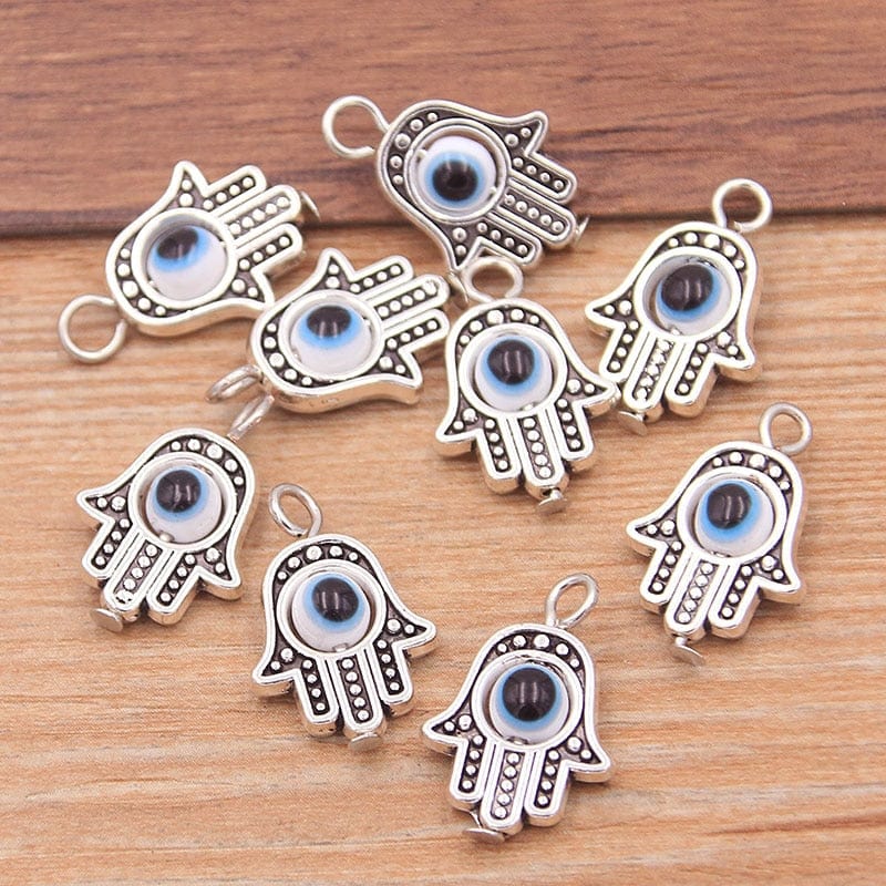 Greek Evil Eye Silver White blue Evil Eye Hamsa Hand Charm Pendants