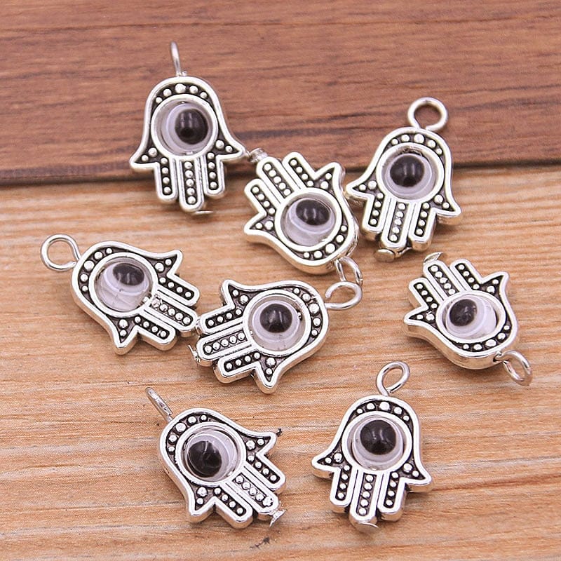 Greek Evil Eye Silver White Evil Eye Hamsa Hand Charm Pendants