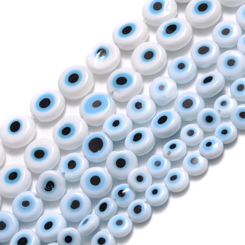 Greek Evil Eye Sky / 6mm Colorful Evil Eye Flat Back Round Beads