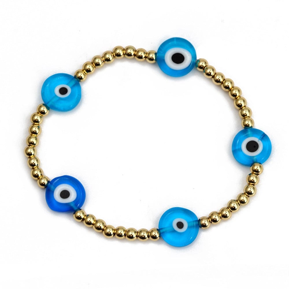 Greek Evil Eye Sky Round Eye /1peice Evil Eye Golden Beaded Bracelet